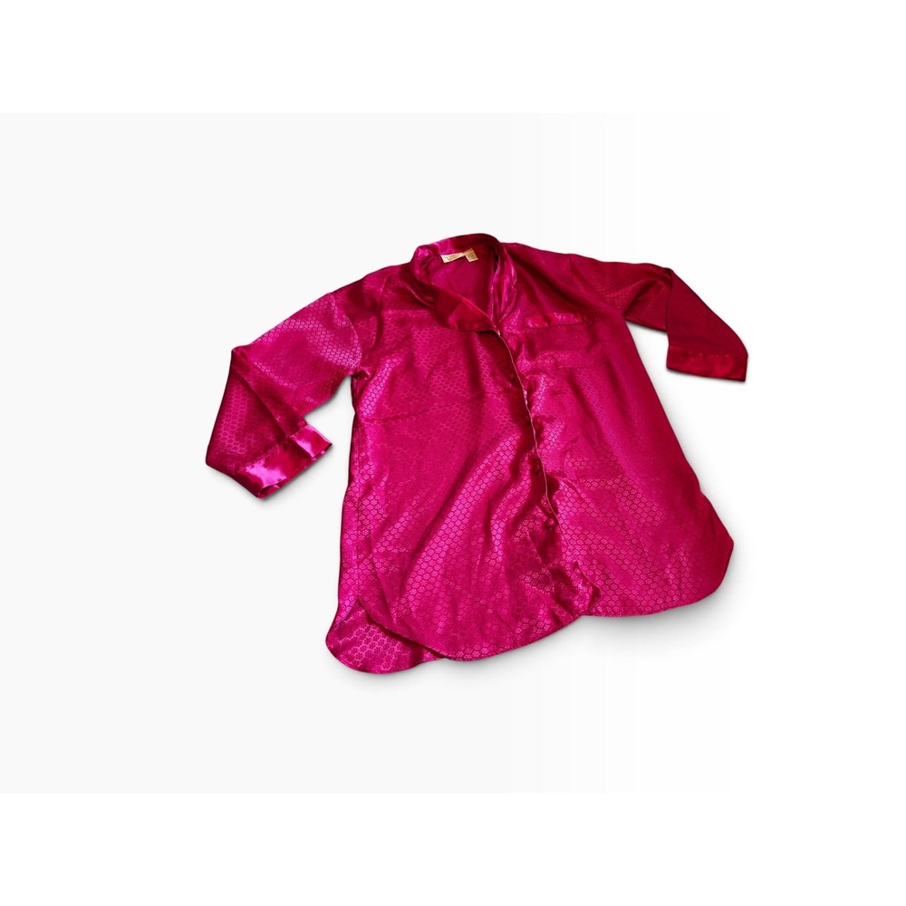 Y2K Victoria's Secret Sleep Shirt Large Pink Floral Jacquard Satin Pajama Glam